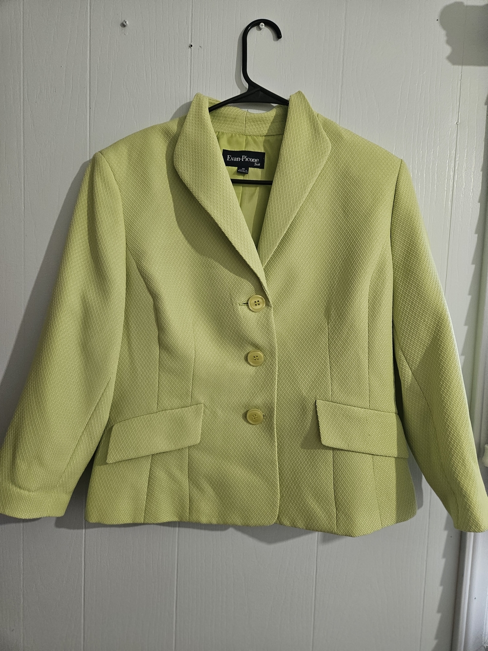 Evan Picone Light Lime Green Textured Three-Button Blazer